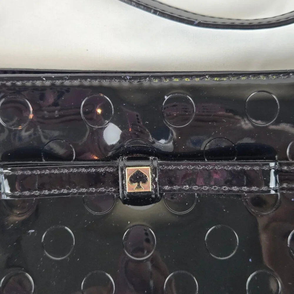 Kate Spade Camellia Street Amy Crossbody Bag Black Patent PVC Debossed Dots